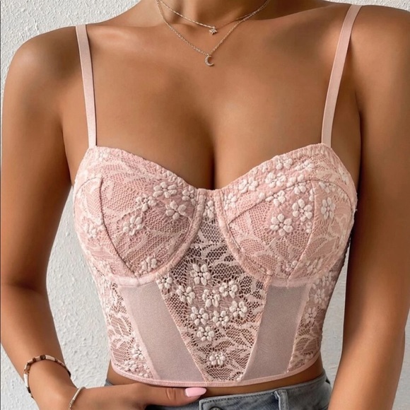 Floral Lace Corset Bustier Crop Cami Top - Picture 2 of 8